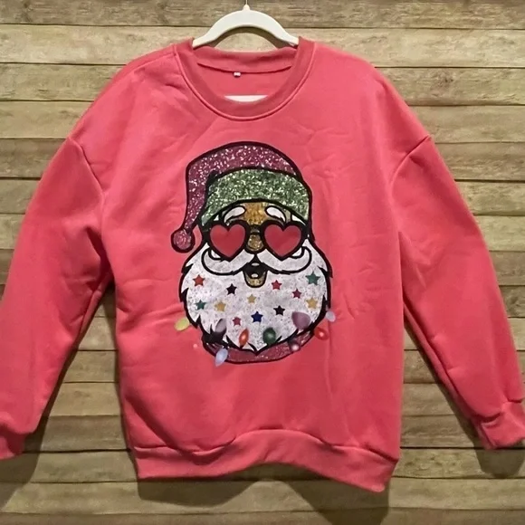 Ugly Christmas Santa Claus Holiday Women’s Pullover Sweatshirt Size: L NWOT - Picture 2 of 3